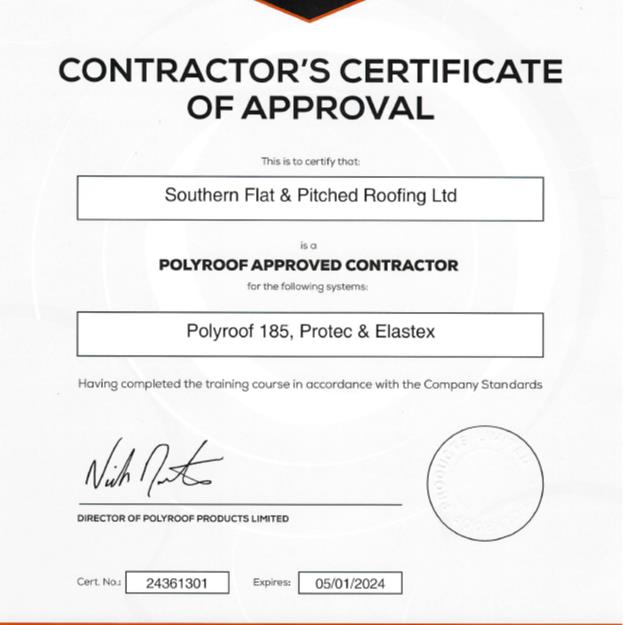 Polyroof Advanced Liquid Roofing Contractors Certificate of Approval