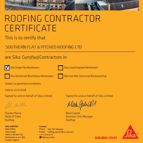Sika Certified Contractors - Single Ply Membrane